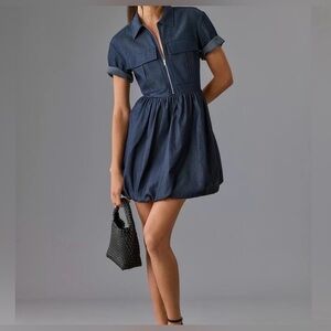 Anthropologie Exclusive Mare Mare Denim Dress Short Sleeves Zipper Front Closure